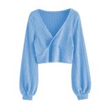 Camiseta Feminina Sweater Zaful, Pulôver Com Nervuras E Decote Em V