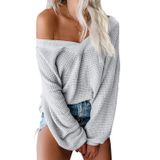 Camiseta Feminina Reachme, Sem Ombro, Waffle, Cinza Claro
