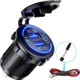 Kewig Quick Charge 3.0 Dual Usb Carregador Soquete Impermeável 36w 12v 24v Usb Outlet Fast Charge Com Touch Switch &amp;amp Blue Led Diy Kit Pa