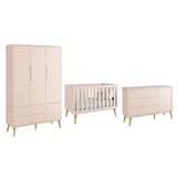Dormitório Theo 3 Portas Rosa Com Pés Madeira Natural - Reller Móveis Rosa