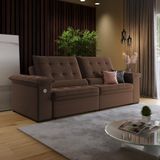 Sofá 3 Lugares Retrátil Reclinável 200cm Veludo Khalifa Wood Estofados