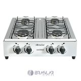 Fogão Portátil Braslar 4 Bocas A Gás Inox Branco