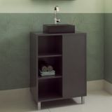 Gabinete Para Banheiro Com Cuba Preta 60cm 1 Porta De Correr Julia Grafite
