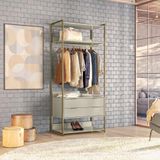 Guarda-roupa Closet Industrial Mital Com Cabideiro 2 Gv Off White E Dourado