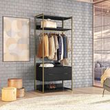 Guarda-roupa Closet Industrial Mital Com Cabideiro 2 Gv Preto E Dourado