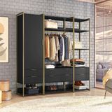 Guarda-roupa Closet Industrial Mital 1 Pt 6 Gv Preto E Dourado