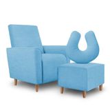 Kit Amamentação Poltrona + Puff + Almofada Sophia Suede Azul Turquesa
