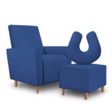 Kit Amamentação Poltrona + Puff + Almofada Sophia Suede Azul Marinho