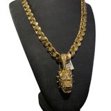 Cordão Friso S 13mm + Pingente Pitbull Poze - Banhado A Ouro