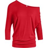 Blusa Simlu Dolman, Manga 3/4, Drapeada, Gola Redonda, Vermelha, Tamanho S, Feminina
