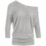 Top Simlu Dolman, Manga 3/4, Drapeado, Gola Redonda, Cinza Mesclado