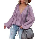 Blusa Feminina Lamissche Com Decote Em V Profundo E Manga Lanterna De Chiffon