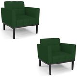 Poltrona Base Madeira Preto Kit 2 Ana Veludo Luxo Verde