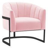 Poltrona Decorativa Sala De Estar Recepção Mavie Base De Ferro Preto Suede - Doce Sonho Móveis Cor Rosa Bebê