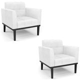 Poltrona Base Madeira Preto Kit 2 Ana Sintético Pu Branco