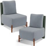 Kit 02 Poltronas Decorativas Sala De Estar Living Hungria L02 Couríssimo Verde Bouclê Cinza