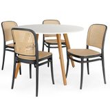 Conjunto Mesa De Jantar Redonda Laura 120cm Branca Com 4 Cadeiras Roma - Preto