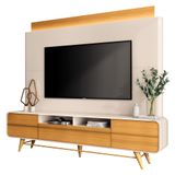 Estante Painel Para Tv 85 Pol 220cm Nobre Off White/cinamomo - Hb Móveis
