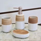 Kit Banheiro Branco Lavabo 4 Peças Porta Sabonete Liquído