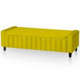 Calçadeira Baú Casal Queen Estofada Alicia Veludo Cor Amarelo