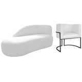 Kit Divã Luna 140cm Lado Esquerdo E 01 Poltrona Base De Ferro Preto Suede Branco