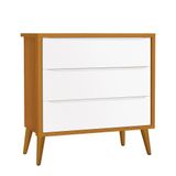 Cômoda Infantil 3 Gavetas Theo Retrô Branco/savana Com Pés Amadeirado - Reller Móveis Branco/savana