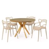 Conjunto Mesa De Jantar Redonda Marci Premium Natural 120cm Com 4 Cadeiras Allegra - Nude
