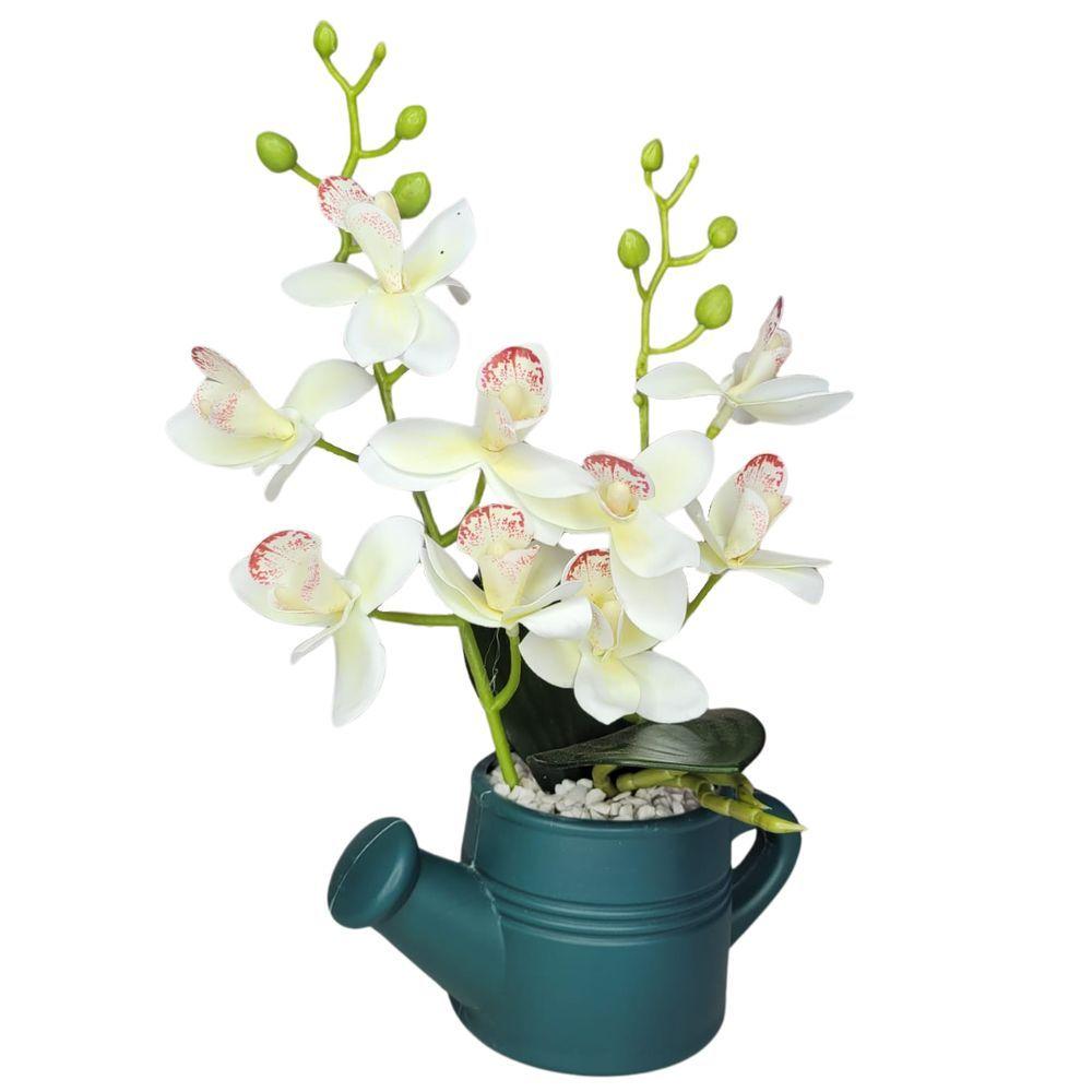 Arranjo De Flores Artificiais Com Caixa De Mdf (29cm) Verde/branco