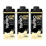 Kit 3 Yopro Bebida Láctea Uht Milkshake De Baunilha 25g De Proteínas 250ml Cada