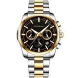 Relógio Masculino De Pulso Quartzo Multifunção Esportivo Em Aço Inoxidável Impermeavel Preto Dourado