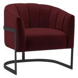 Poltrona Decorativa Sala De Estar Recepção Mavie Base De Ferro Preto Suede - Doce Sonho Móveis Cor Bordô