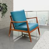 Poltrona De Madeira Maciça Tauari Com Tecido Impermeável E Rattan Natural Amina Living Outdoor Imbuia/azul