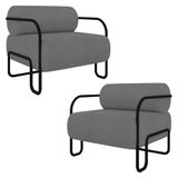 Poltrona Decorativa Para Sala Industrial Kit 2 Kira K04 Bouclê Cinza - Mpozenato