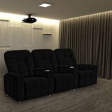 Poltrona Reclinável 3 Lugares Para Sala De Cinema Arsenal Veludo Preto