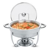 Rechaud Tramontina Redondo Em Aço Inox Banho Maria Com Suporte Para Tampa E Fogareiro 4,3 L