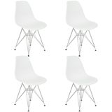 Kit 4 Cadeiras Charles Eames Eiffel Base Metal Cromado Branca