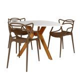 Conjunto Mesa De Jantar Orgânica Nina 120cm Branca Com 3 Cadeiras Allegra - Marrom