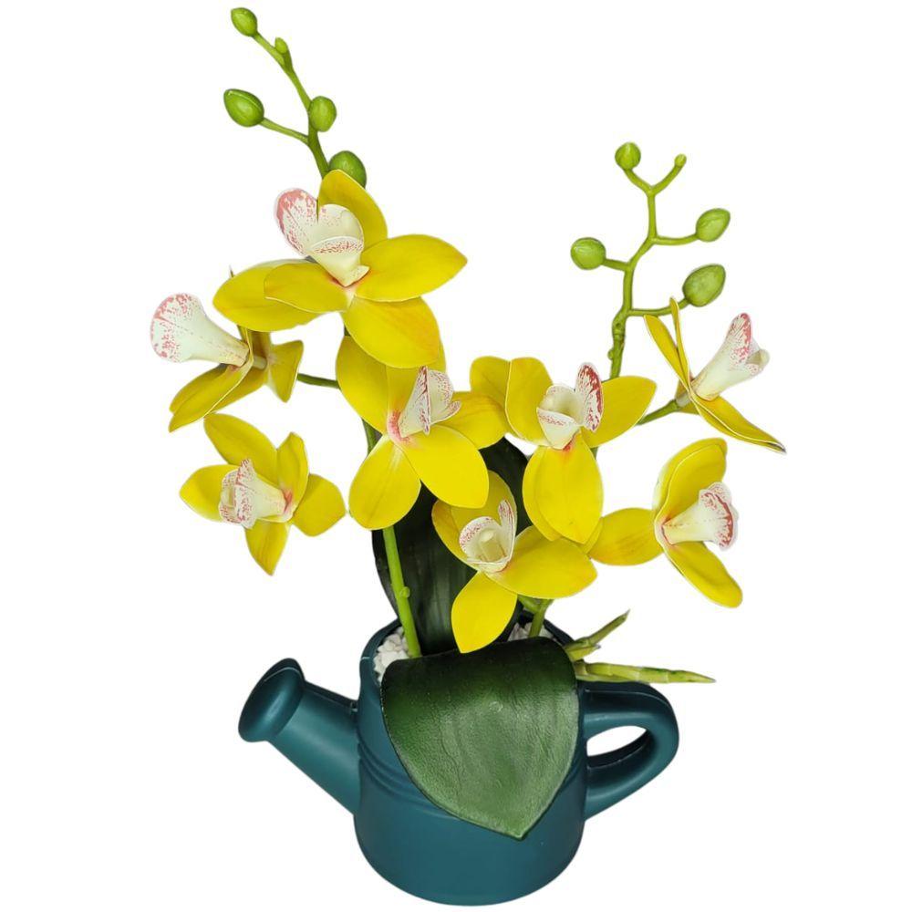 Arranjo De Flores Artificiais Com Caixa De Mdf (29cm) Verde/amarelo