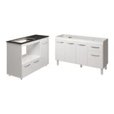 Armário Camila Cozinha Gabinete De Pia 140 Cm E Balcão Para Cooktop 4 Bocas E Forno Ou Microondas Alana Branco