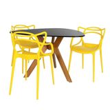 Conjunto Mesa De Jantar Orgânica Nina 120cm Preta Com 3 Cadeiras Allegra - Amarelo