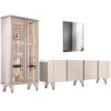 Kit Aparador Buffet Bar Living Santiago Cristaleira Adega Síria E Espelho Ibiza B01 Off White