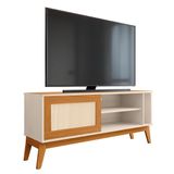 Rack Bancada Para Tv Até 55 Polegadas 1,36m 1 Porta Com Tela Rattan Off White/cedro Caribe Edn Off W/natu