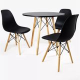 Mesa Redonda Eiffel Para Sala 80cm E 3 Cadeiras Charles Eames