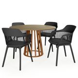 Conjunto Mesa De Jantar Redonda Talia Amadeirada Natural 120cm Com 4 Cadeiras Marcela - Preto