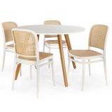Conjunto Mesa De Jantar Redonda Laura 120cm Branca Com 4 Cadeiras Roma - Branco
