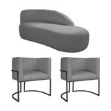 Kit Divã Luna 185cm Lado Direito E 02 Poltronas Base De Ferro Preto Suede Cinza