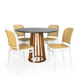 Conjunto Mesa De Jantar Redonda Talia Amadeirada Preta 100cm Com 4 Cadeiras Roma - Branco