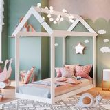 Cama Casa Com Colchão Infantil Montessoriana Branco Movvi Jm Móveis