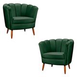 Kit 2 Poltronas Decorativa Ariel Petala Com Pés De Madeira Speciale Home Verde