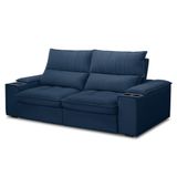 Sofá Retrátil 3 Lugares Com Porta Copo 230cm Andes F05 Veludo Azul